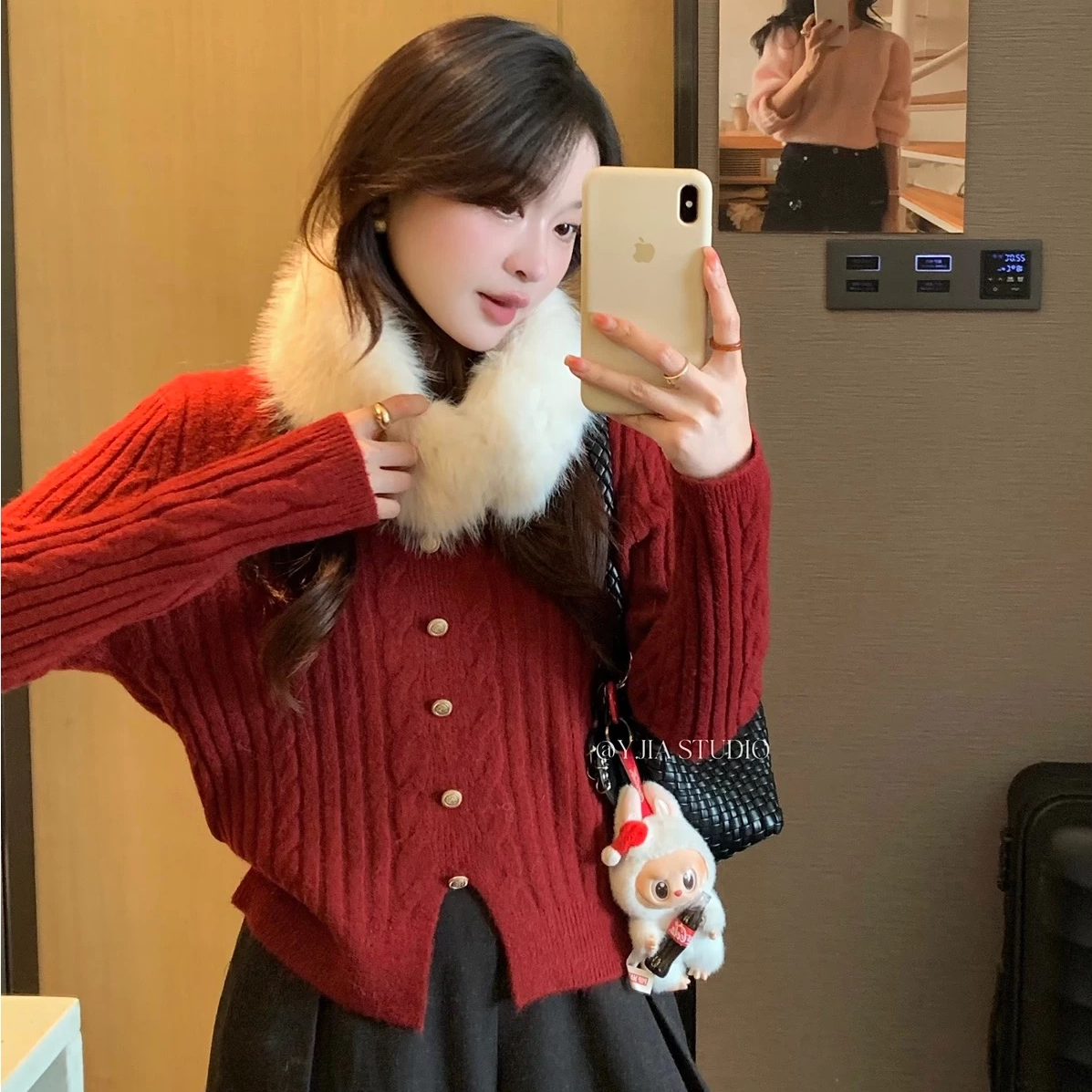 可拆卸毛毛领时尚洋气气质麻花针织毛衣长袖2188