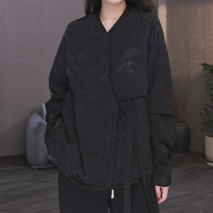 东倪MF 90白鸭绒国风提花系带羽绒服保暖时尚百搭冬新款 85D88006