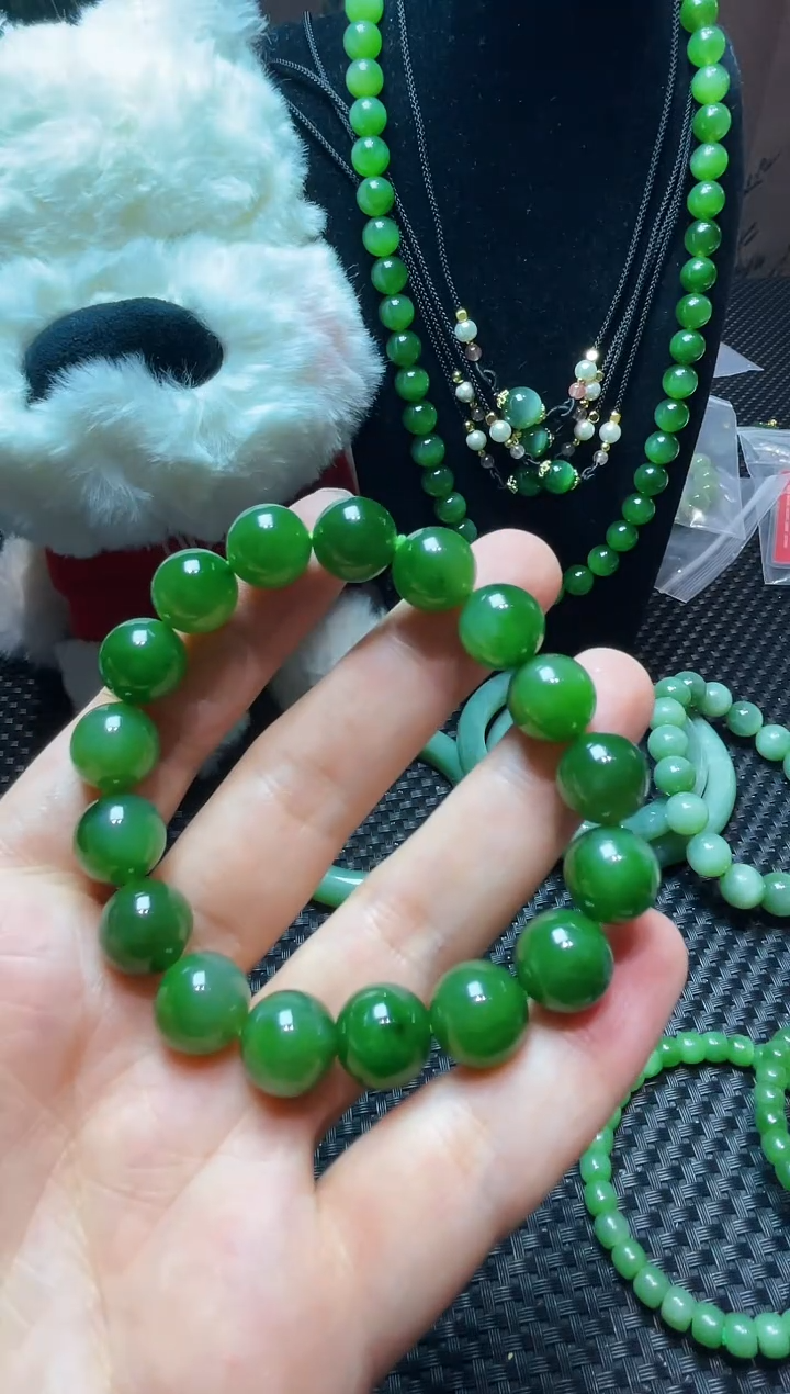 项链未镶嵌和田玉和田玉碧玉手串12mm微黑点