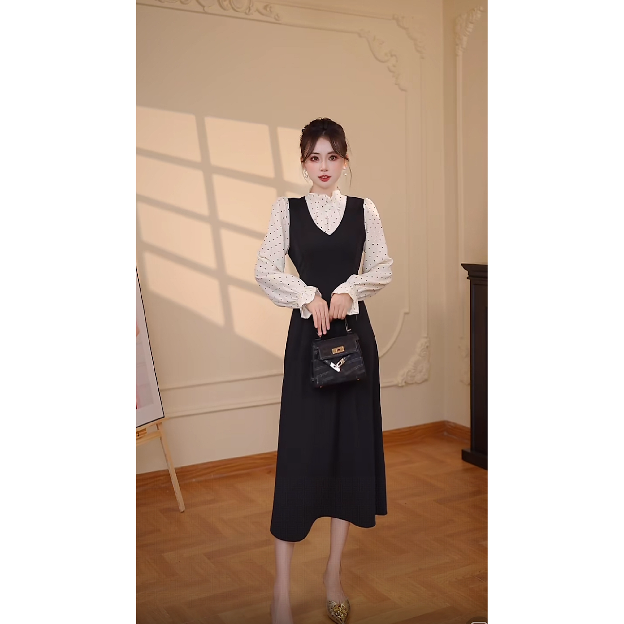 【瑞瑞定制专属】2025秋季假两件连衣裙子女2025韩系穿搭长裙D3687