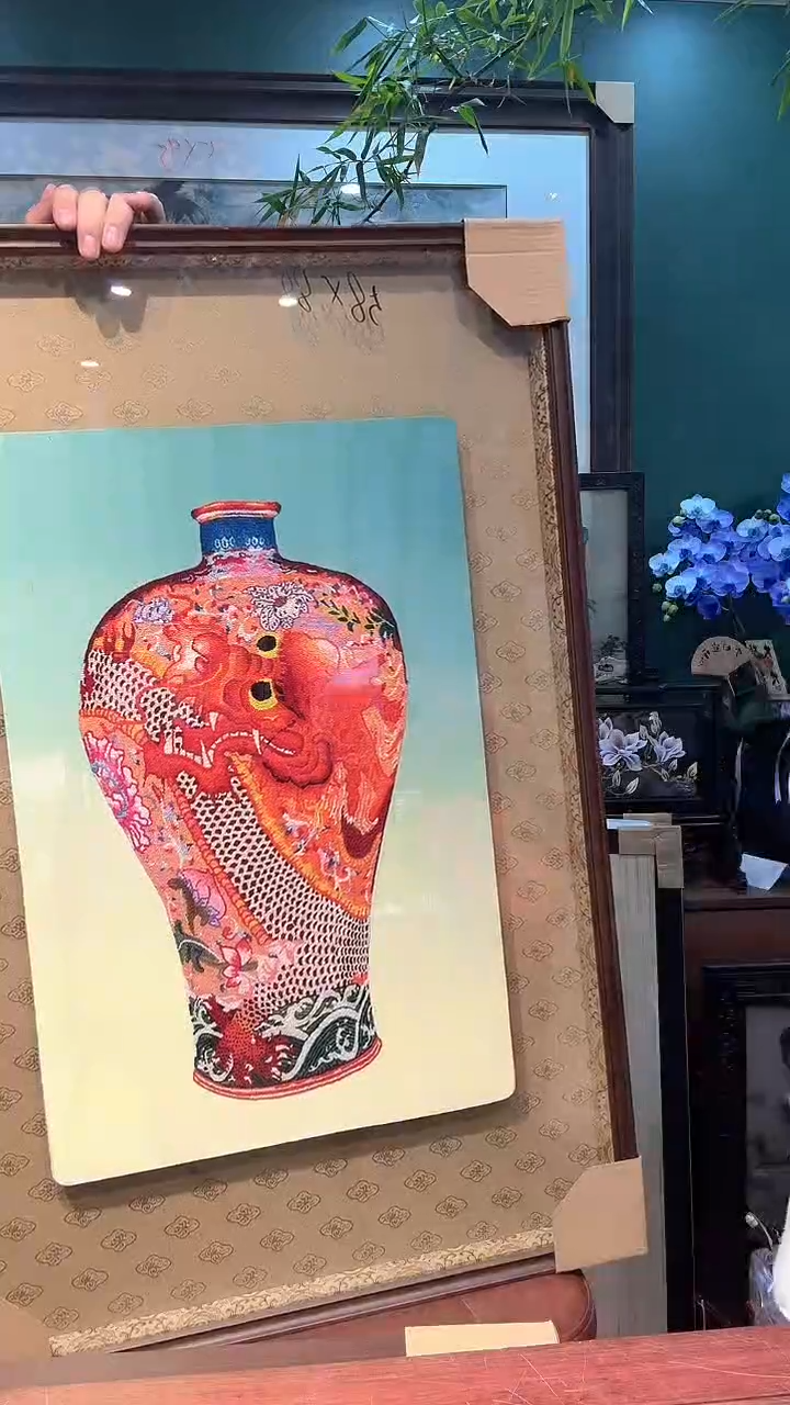 竖款非遗苏绣手工刺绣装饰画不包邮