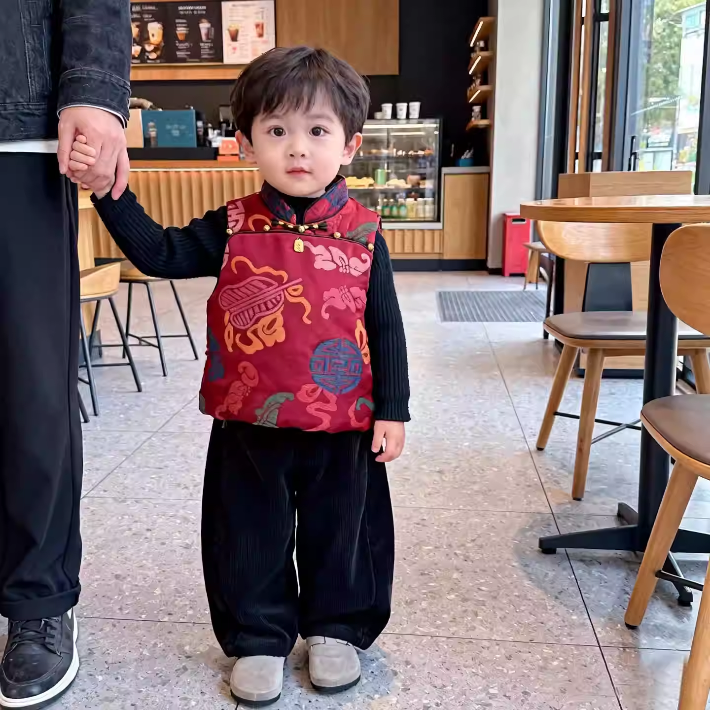 新年限定男女童新中式改良版旗袍马甲新年服喜庆葫芦刺绣夹棉唐装