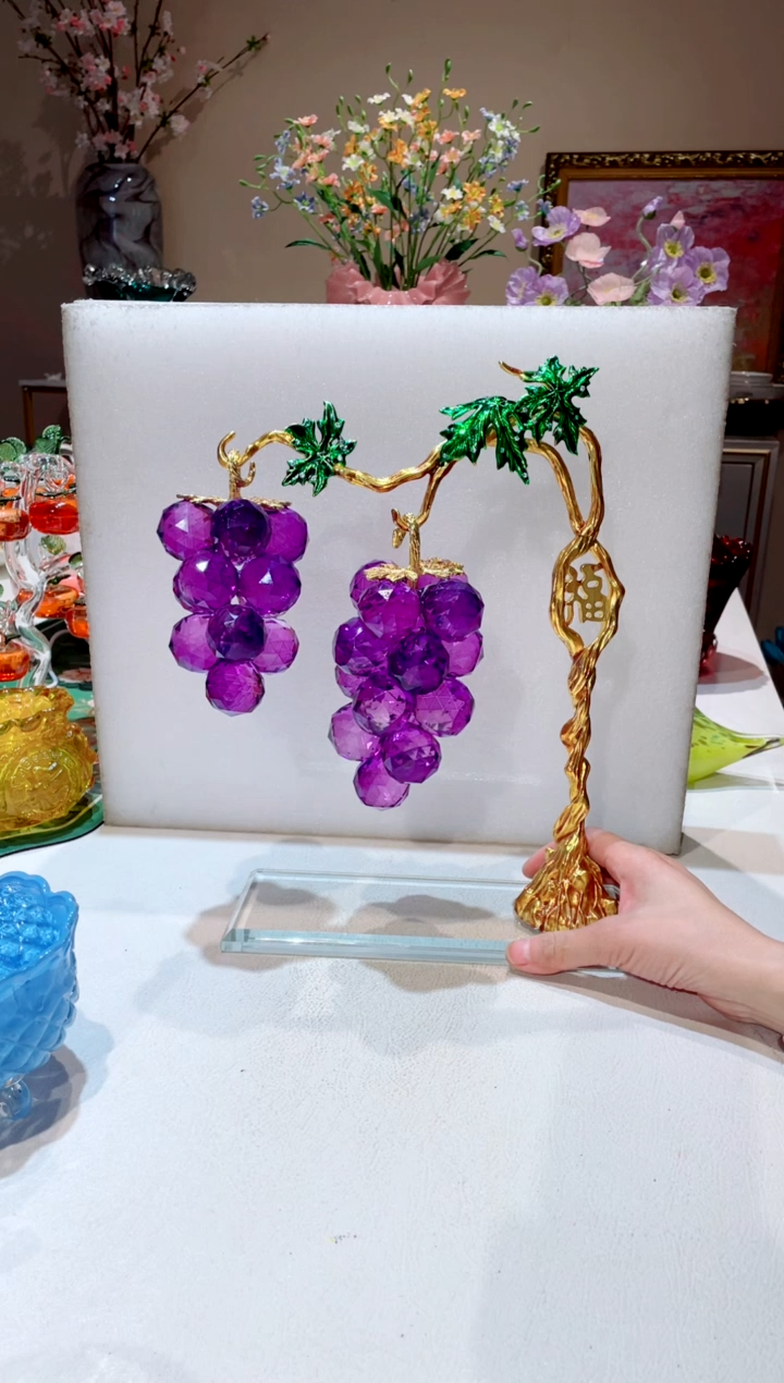 【闪购商品】琉璃手工艺品福字葡萄树摆件