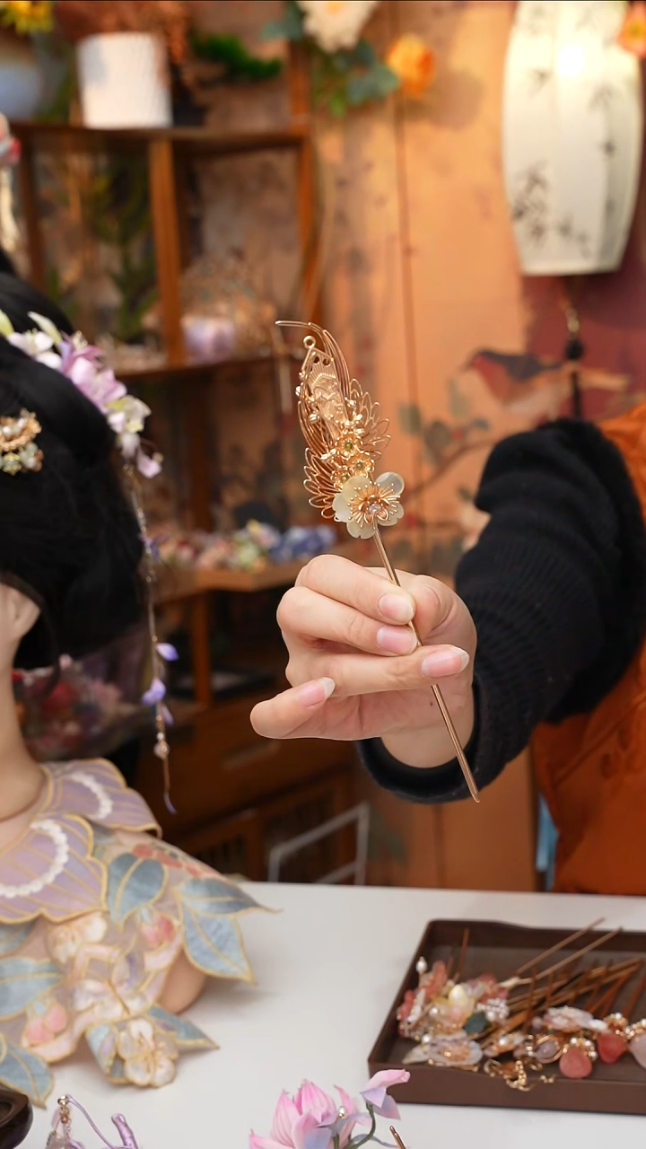 铜合金无锦簪阁非遗绒花孤孤