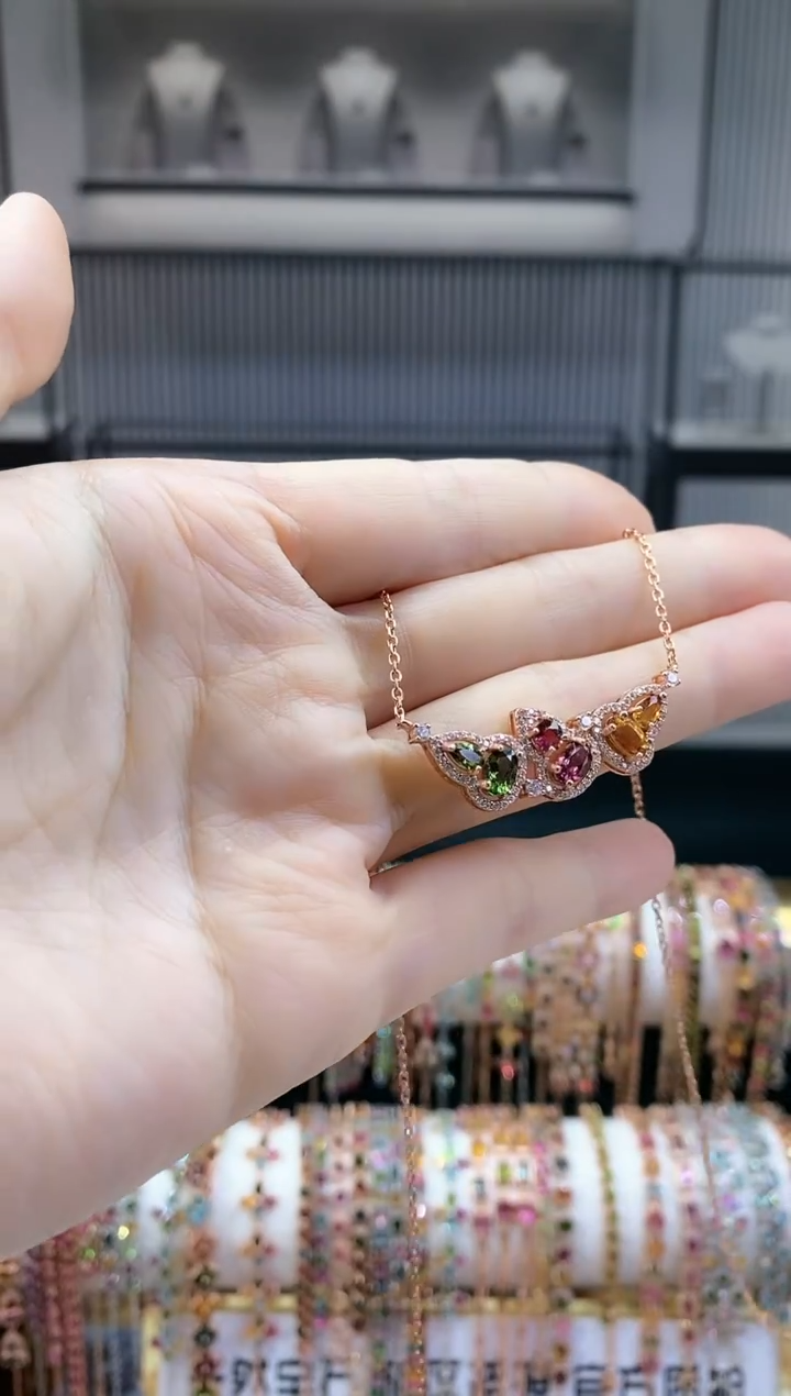 银S925镶嵌项链碧玺66666666666