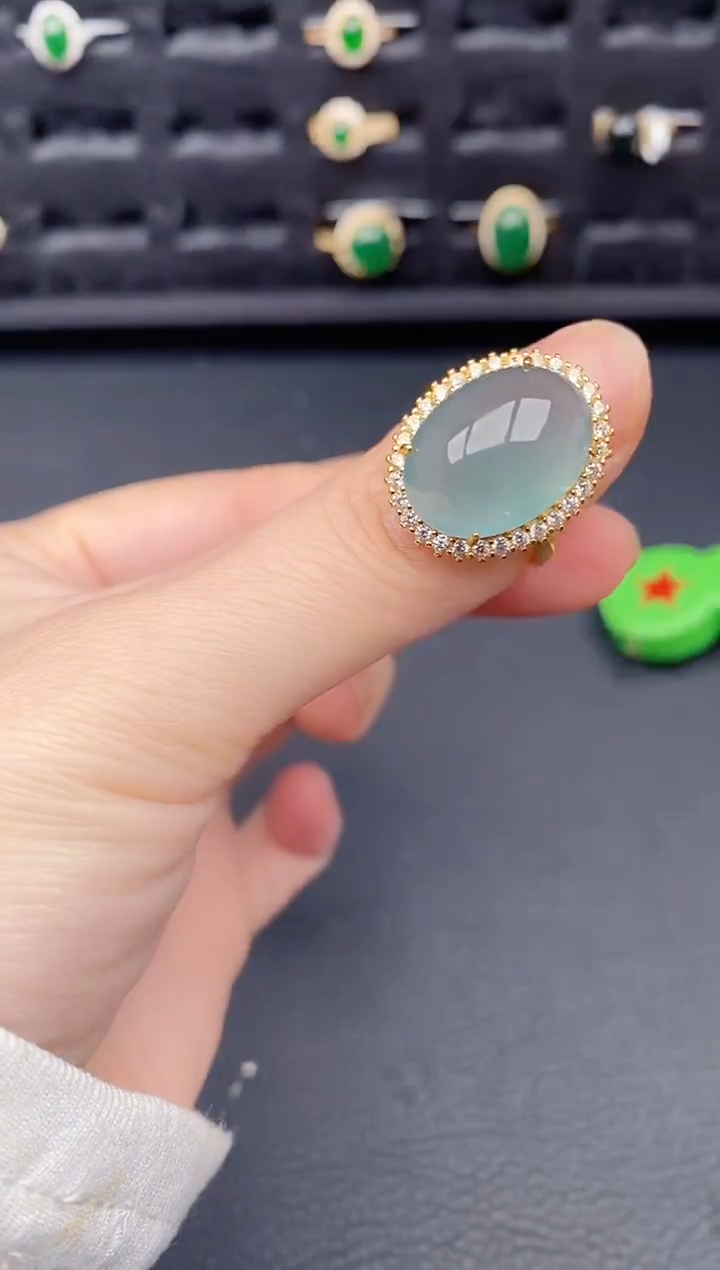 银S925镶嵌戒指翡翠天然a货翡翠178