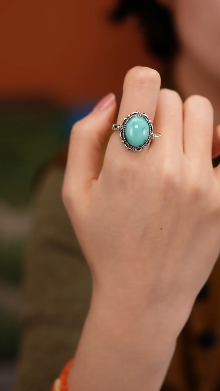 银S925镶嵌绿松石戒指MZL010松石戒指