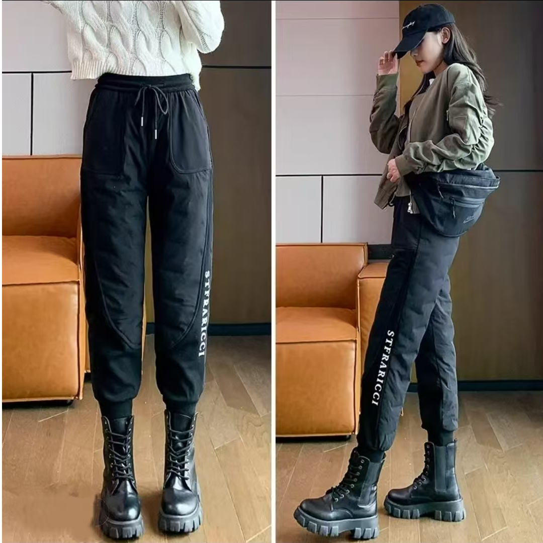 7738-女22077白字母（黑色）束脚羽绒裤