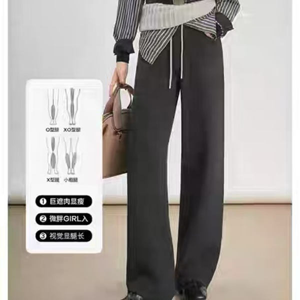 GEYAO25冬新品女士气质轻奢保暖休闲百搭加绒羊毛阔腿裤ZB25D752