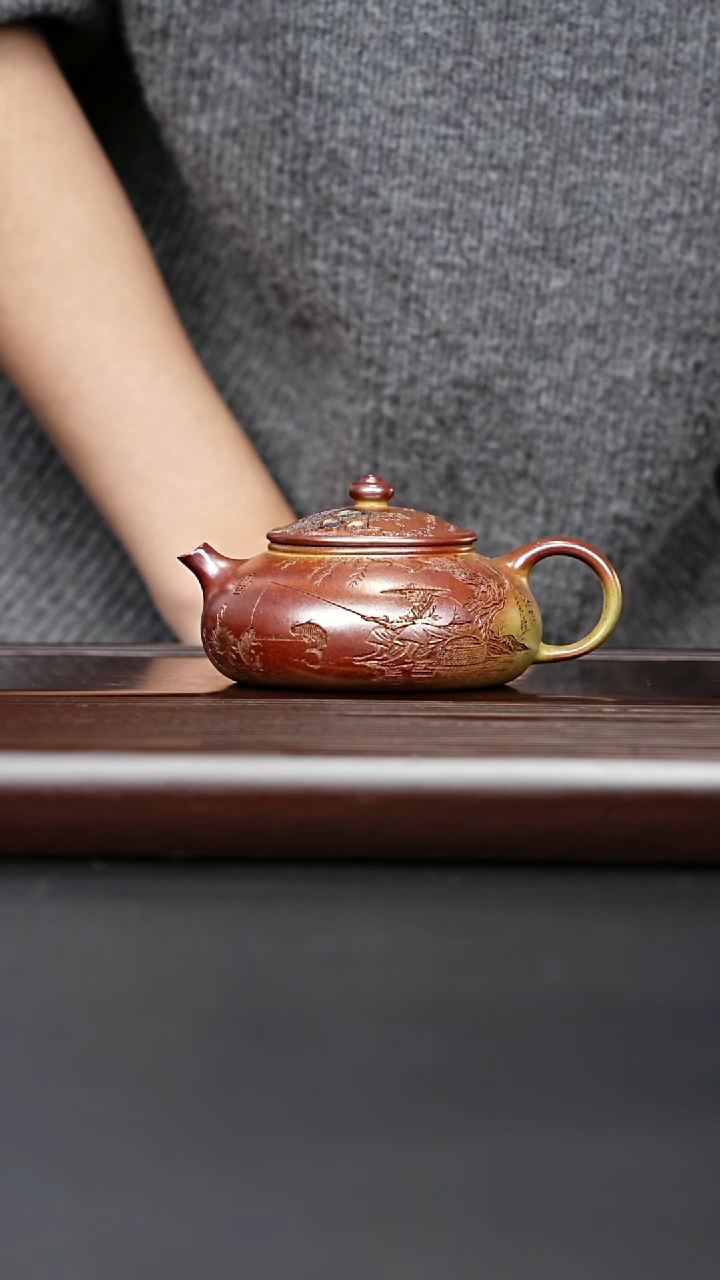 紫砂壶宜兴紫砂 独钓寒江壶 龙骨金砂 