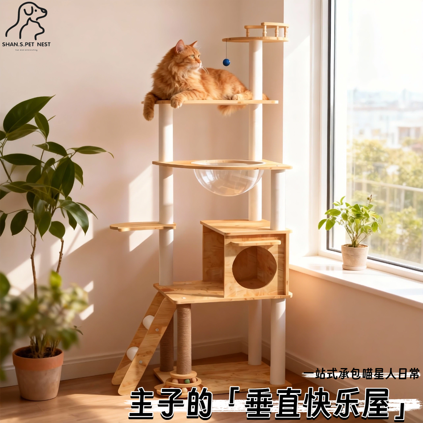 猫爬架猫窝猫树一体实木太空舱家用小户型不占地架子猫咪玩具用品