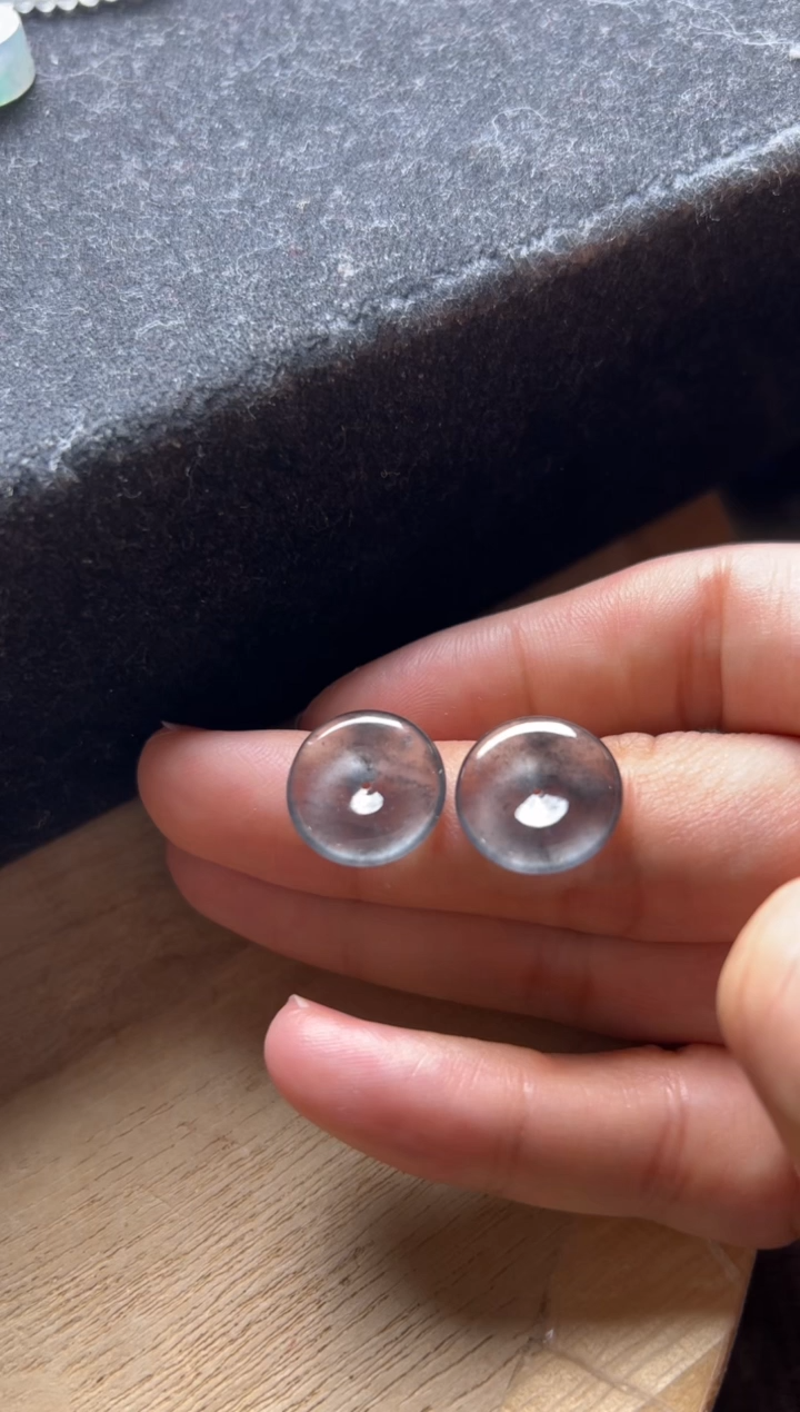 【闪购商品】定制翡翠未镶嵌黑冰平安扣一对13000+650-lh