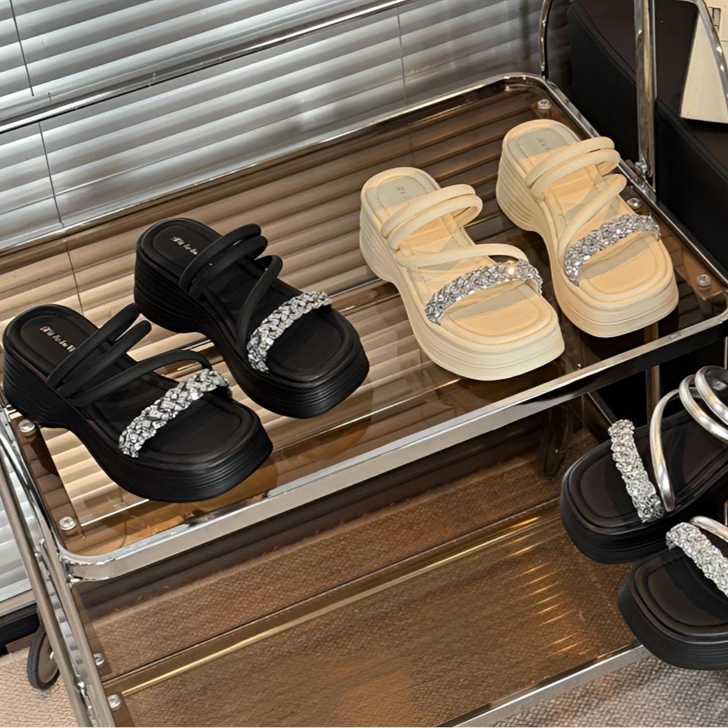 【YYQ】2025夏季新款增高拖鞋女厚底松糕百搭凉拖外穿休闲一字拖