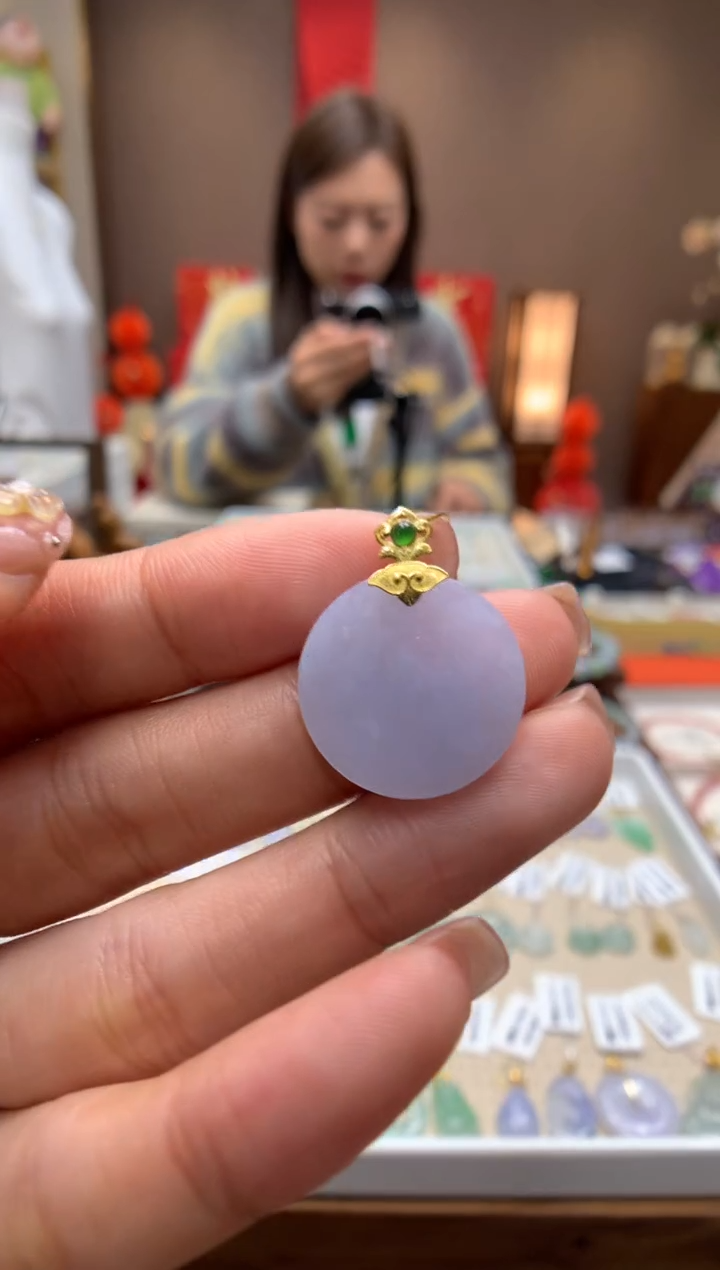 【闪购商品】翡翠颈饰18K金镶嵌无事牌