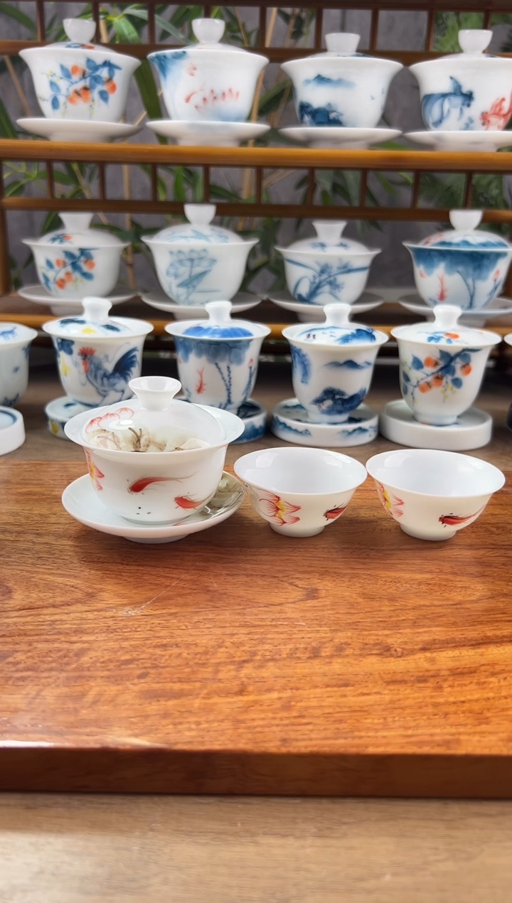 【闪购商品】全品红莲鲤鱼80ml三才盖碗+小玉兰2