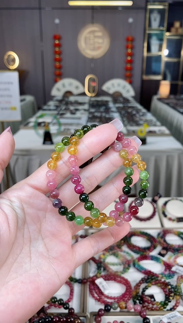 未镶嵌老矿碧玺彩虹单圈手串6mm+碧玺hon多样性发货一条