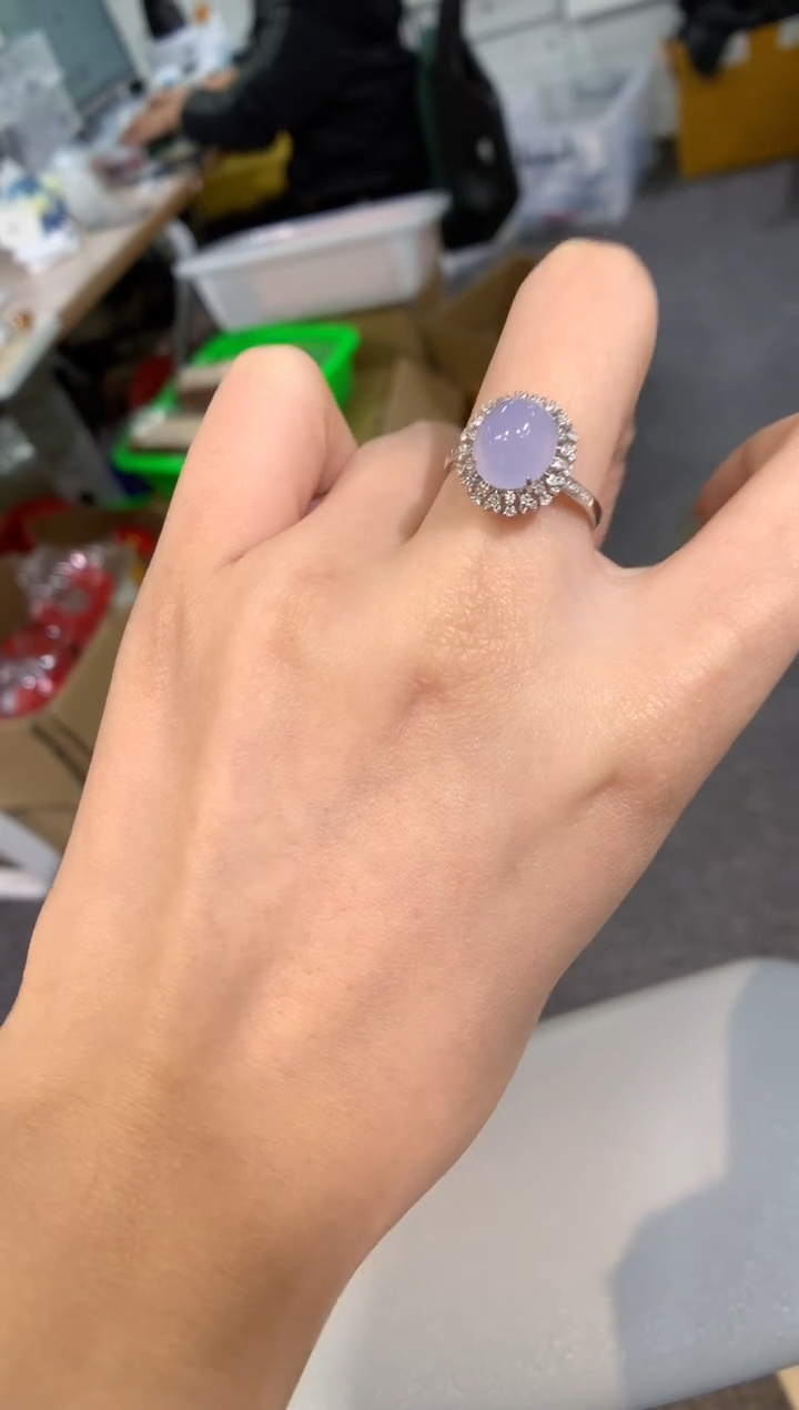 颈饰18K金镶嵌翡翠戒指14圈上下两个圈口免费改