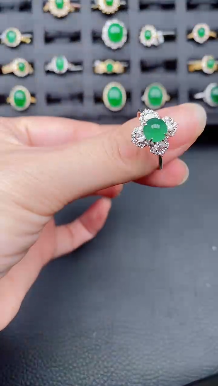 银S925镶嵌戒指翡翠天然a货翡翠114