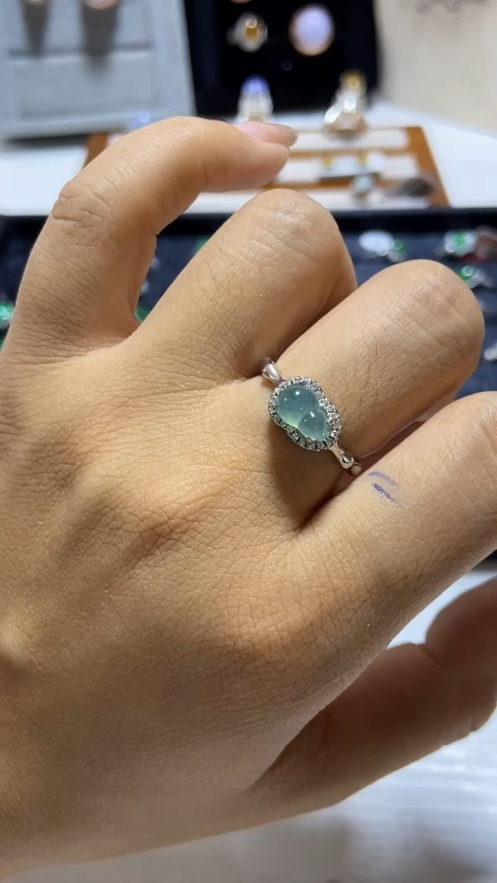 【闪购商品】翡翠戒指银S925镶嵌缅甸天然A翡翠戒指