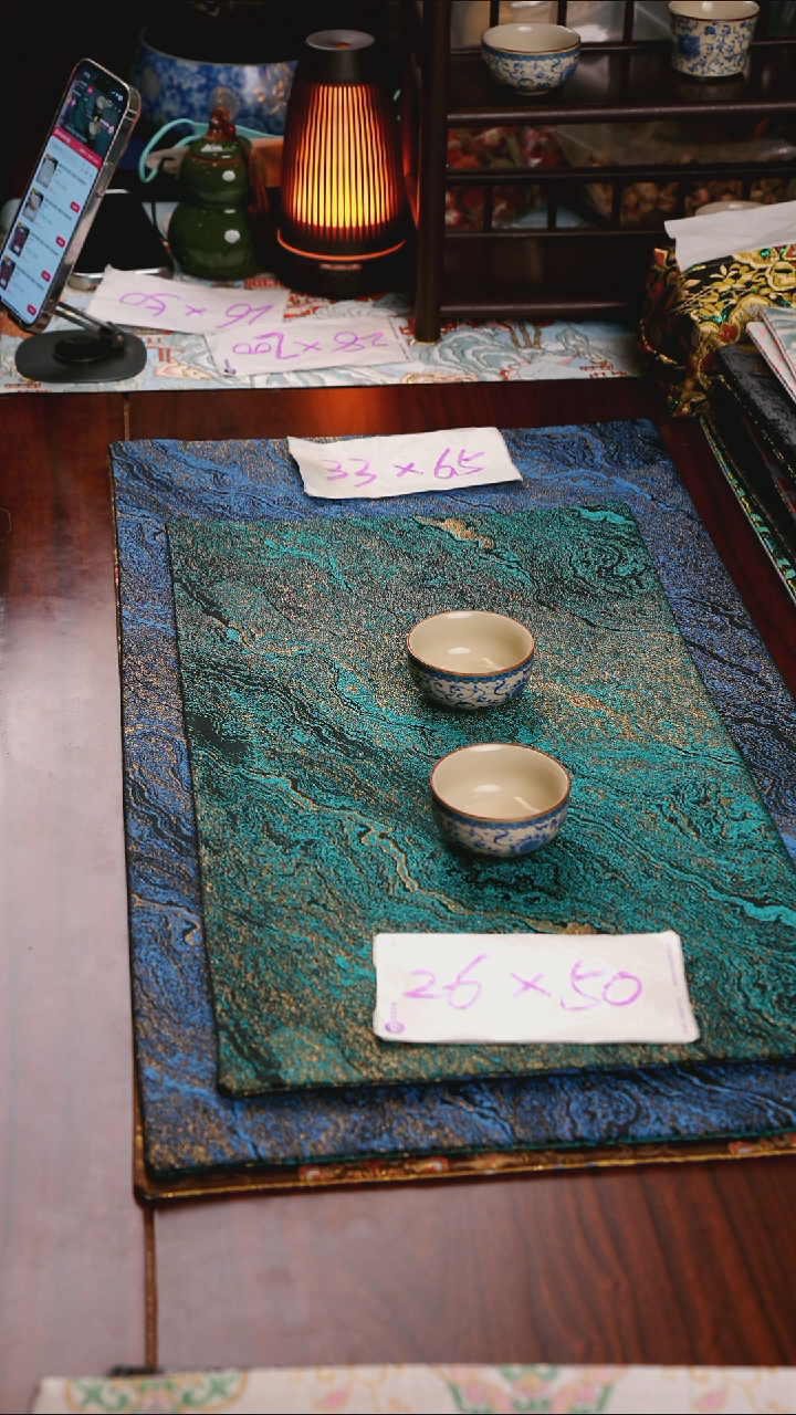 【鎏金蓝绿双面】中国风干泡织锦茶席26*50