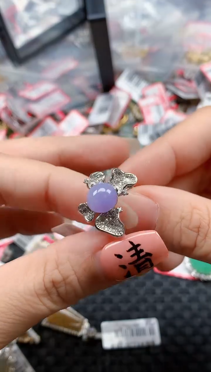 银S925镶嵌戒指翡翠天然A货缅甸翡翠