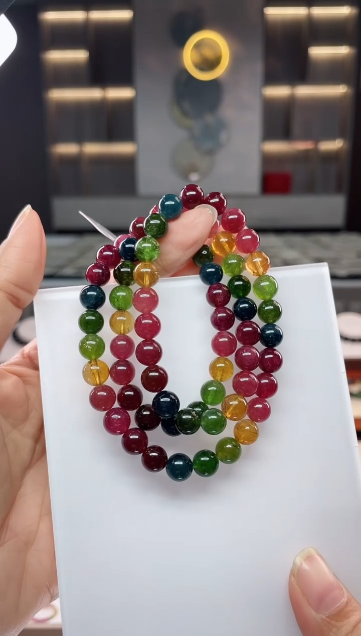 未镶嵌老矿碧玺三圈手串8mm+碧玺（多样性发一条）Q