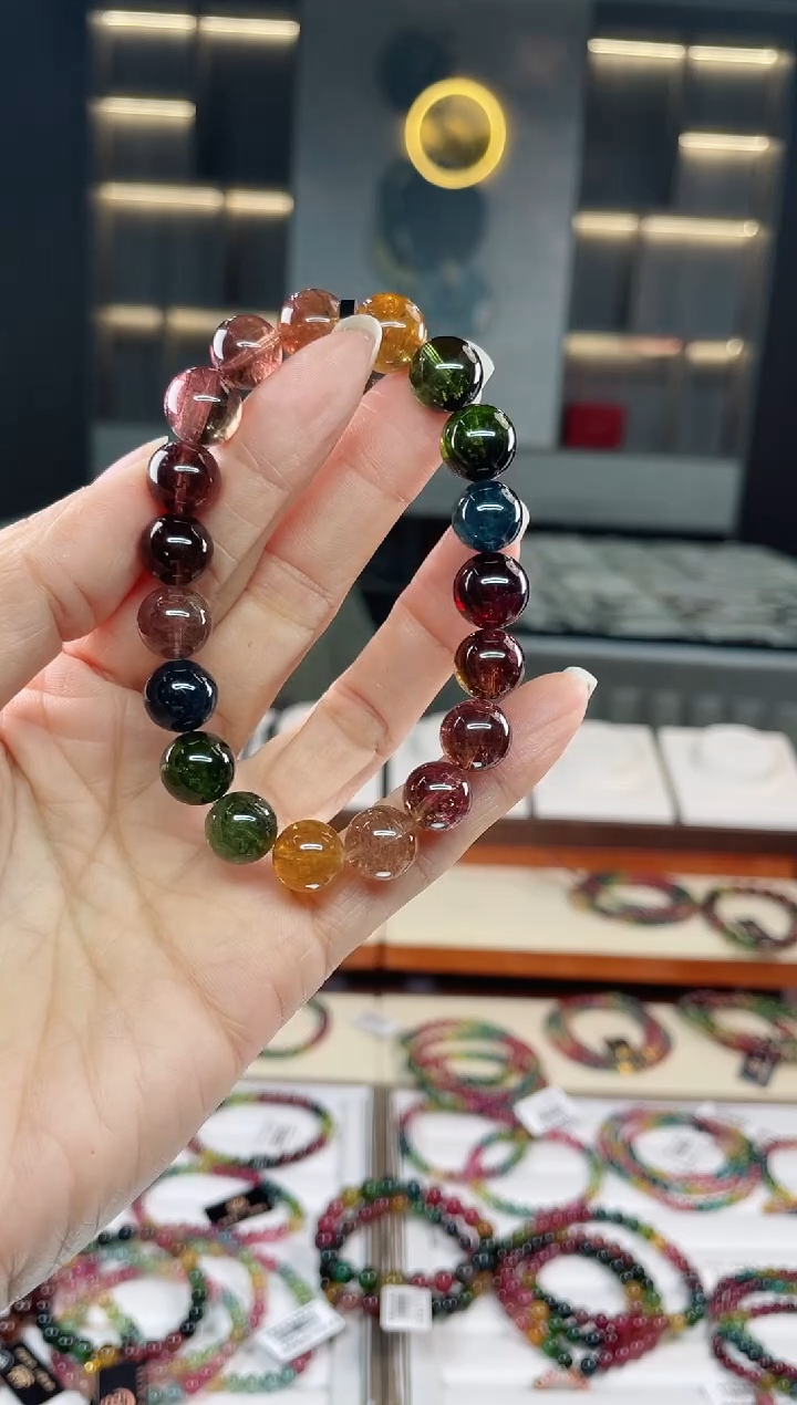 未镶嵌冰透体老矿碧玺单圈手串10mm+碧玺（多样性发一条）Q