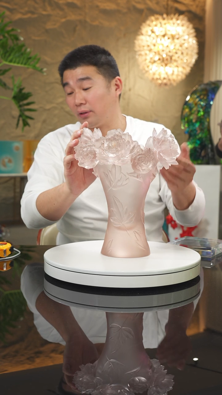 【闪购商品】摆件设计款浅紫牡丹花瓶摆件带底座