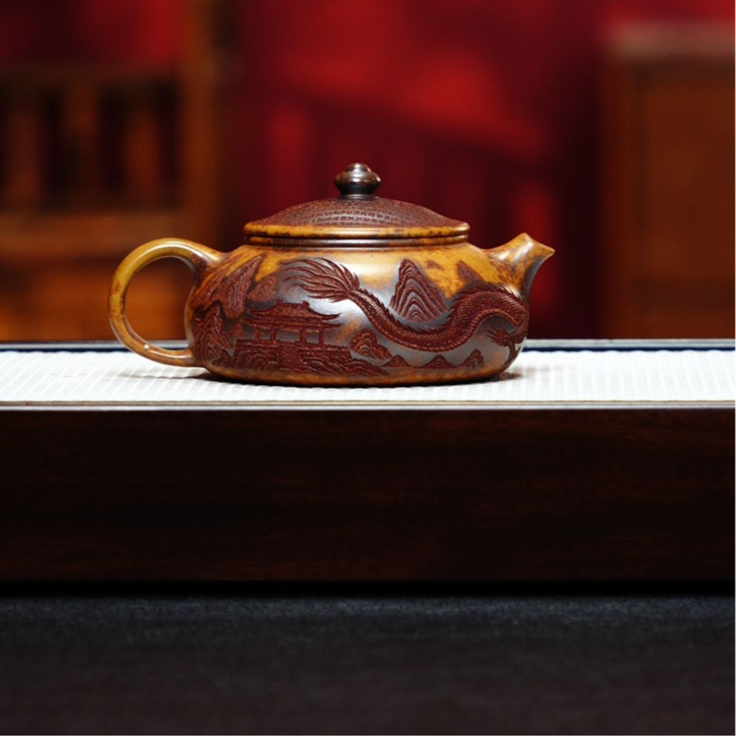 宜兴紫砂 寒江 龙骨金砂 （幻彩）李志刚h656