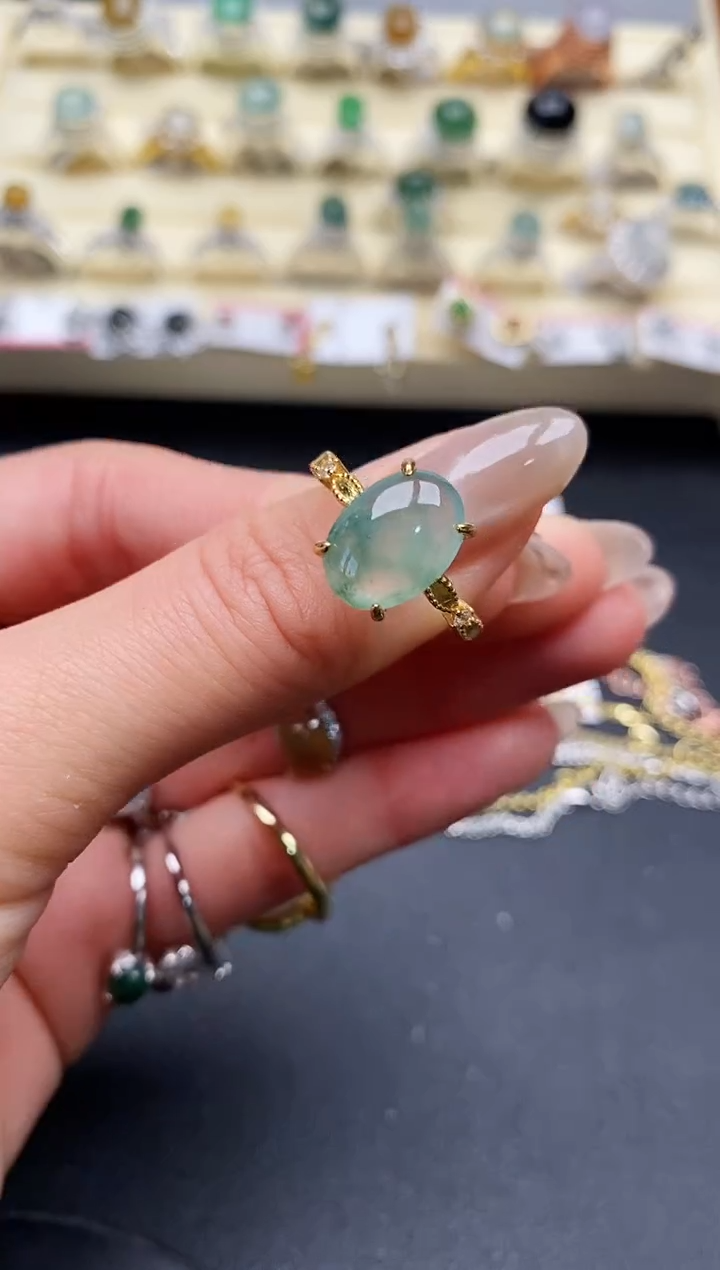 【闪购商品】翡翠戒指银S925镶嵌缅甸翡翠1 5+4