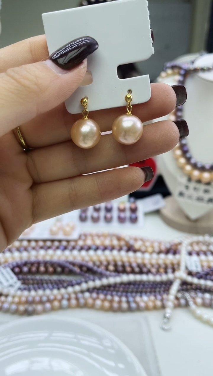 未镶嵌耳饰淡水珍珠中国红耳饰12mm