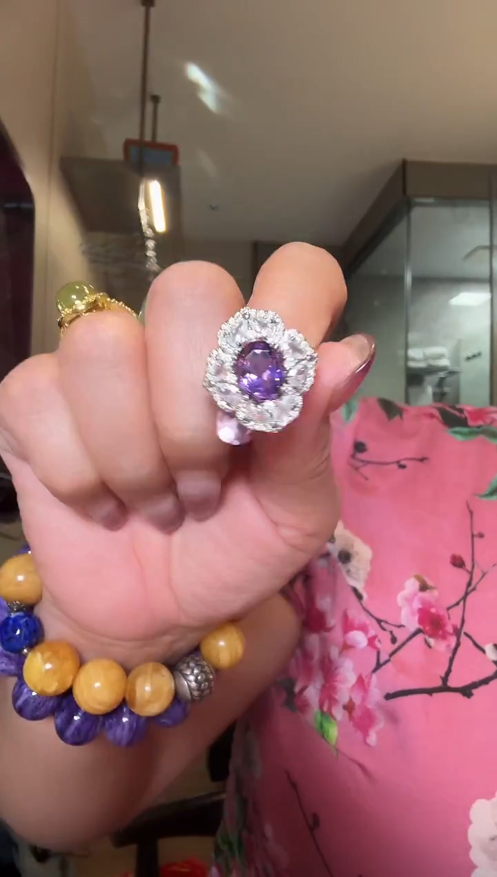 银S925镶嵌戒指水晶天然