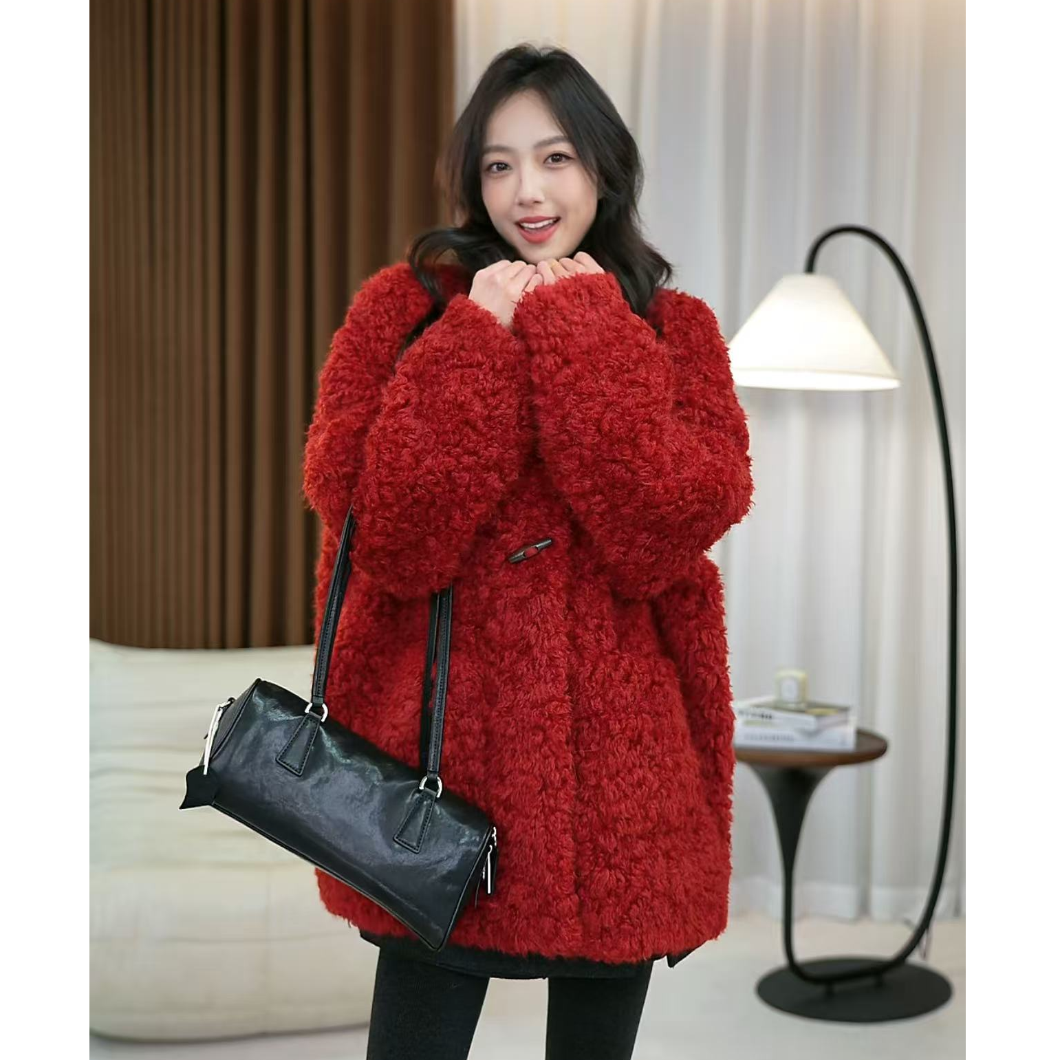 【麦子】百搭长袖保暖翻领冬季慵懒风加厚女短外套秋冬立领