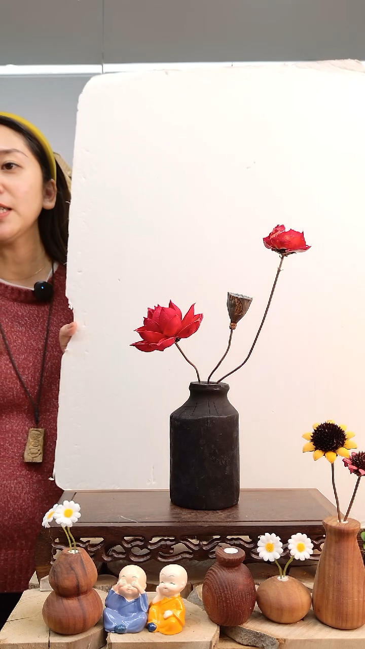 木实木花瓶带花花瓶