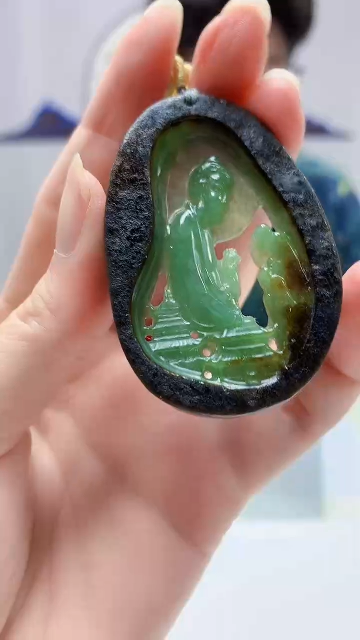 【闪购商品】定制翡翠未镶嵌4688zm-毛货挂件佛观天下87