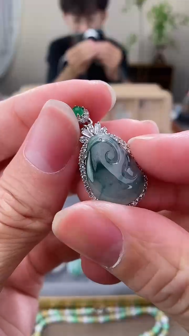 翡翠银S925镶嵌吊坠(不含链)如意