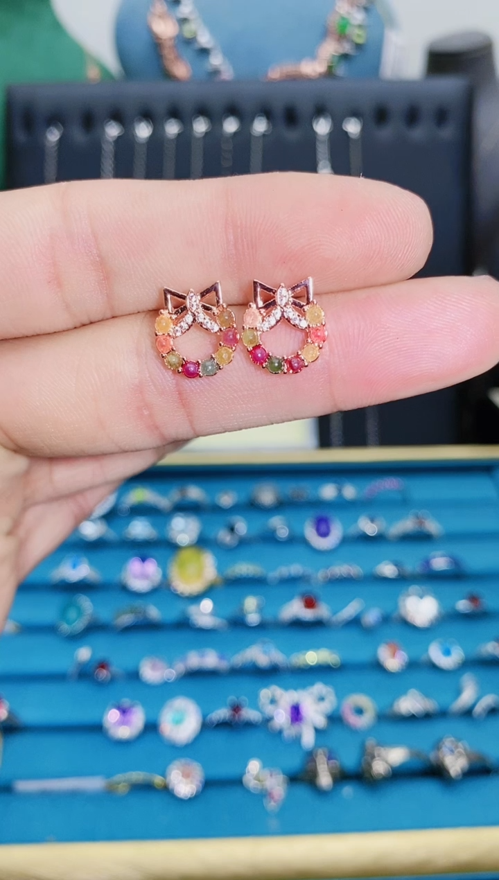 【闪购商品】碧玺猫眼耳饰银S925镶嵌1121