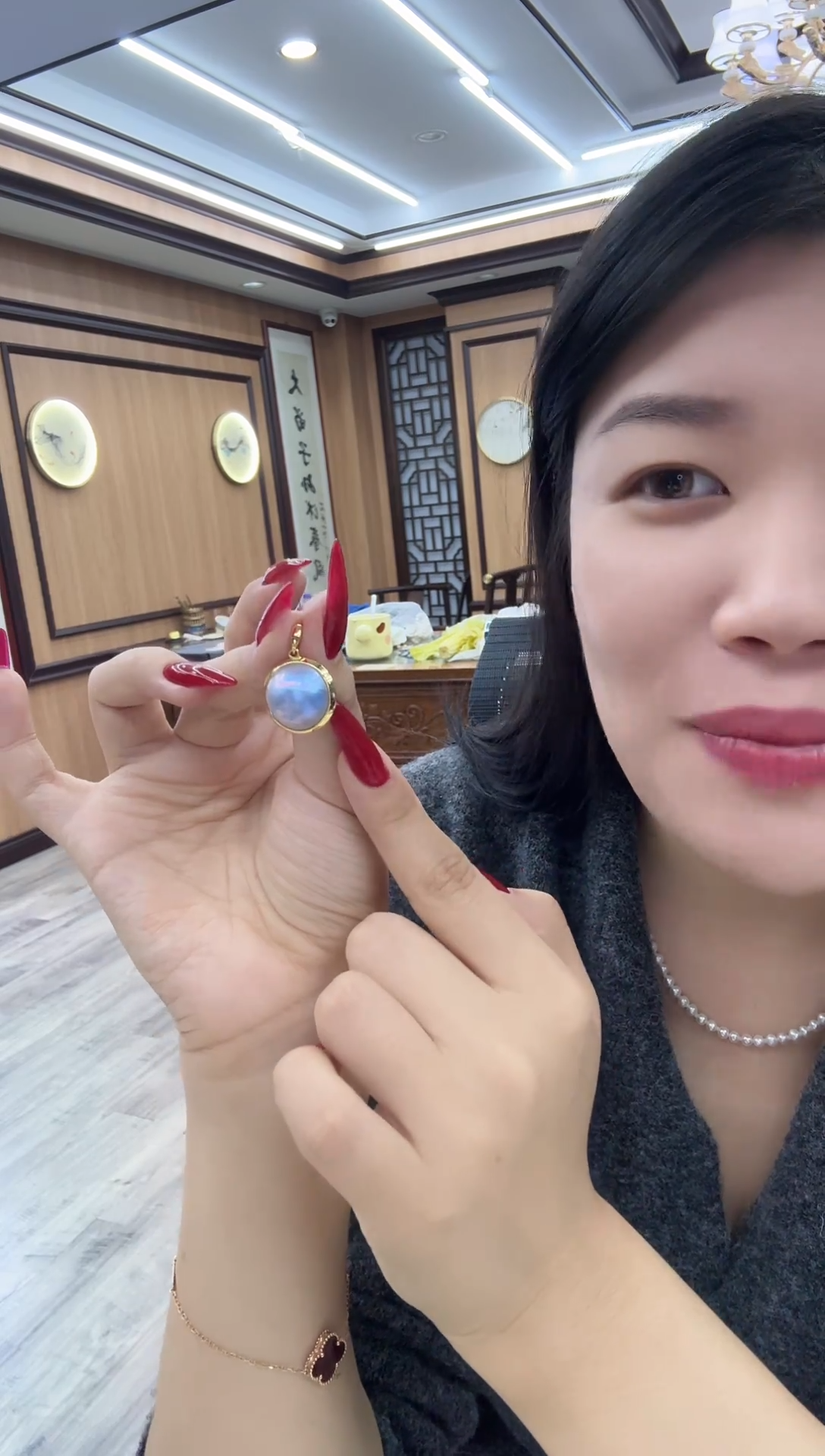 银S925镶嵌吊坠(赠链)拼合珍珠（马贝珠）dz3013