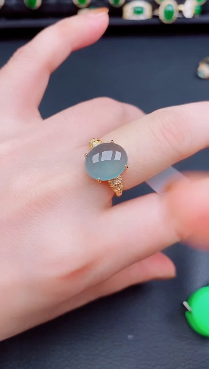 【闪购商品】翡翠戒指银S925镶嵌天然a货翡翠96