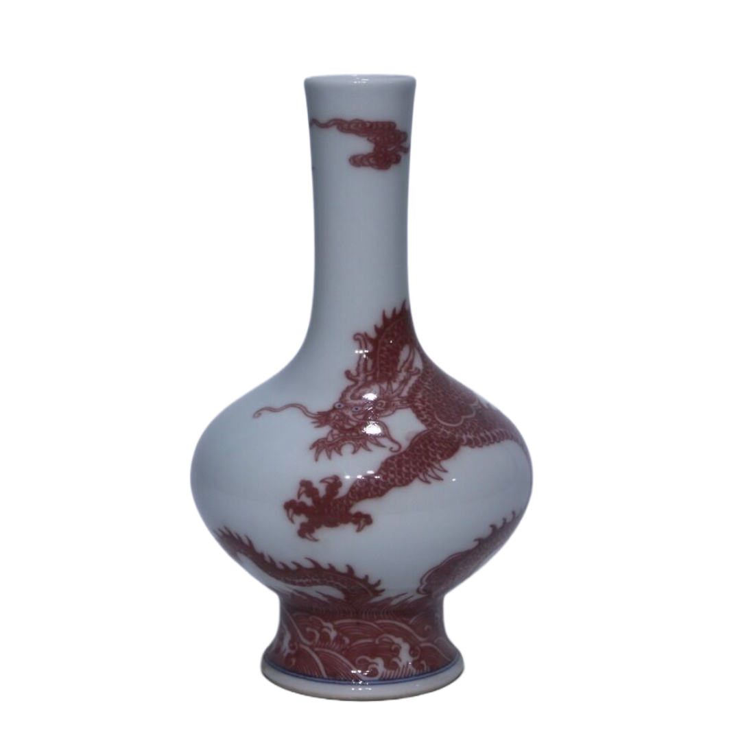 釉里红龙纹胆瓶一8314