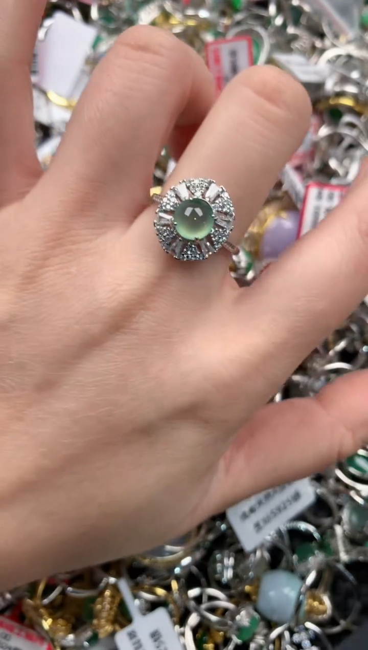银S925镶嵌戒指翡翠555   9