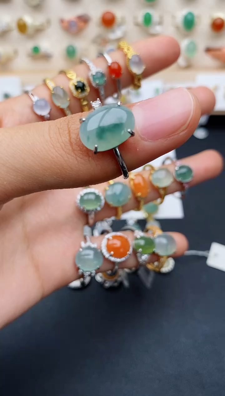 【闪购商品】翡翠戒指银S925镶嵌缅甸翡翠