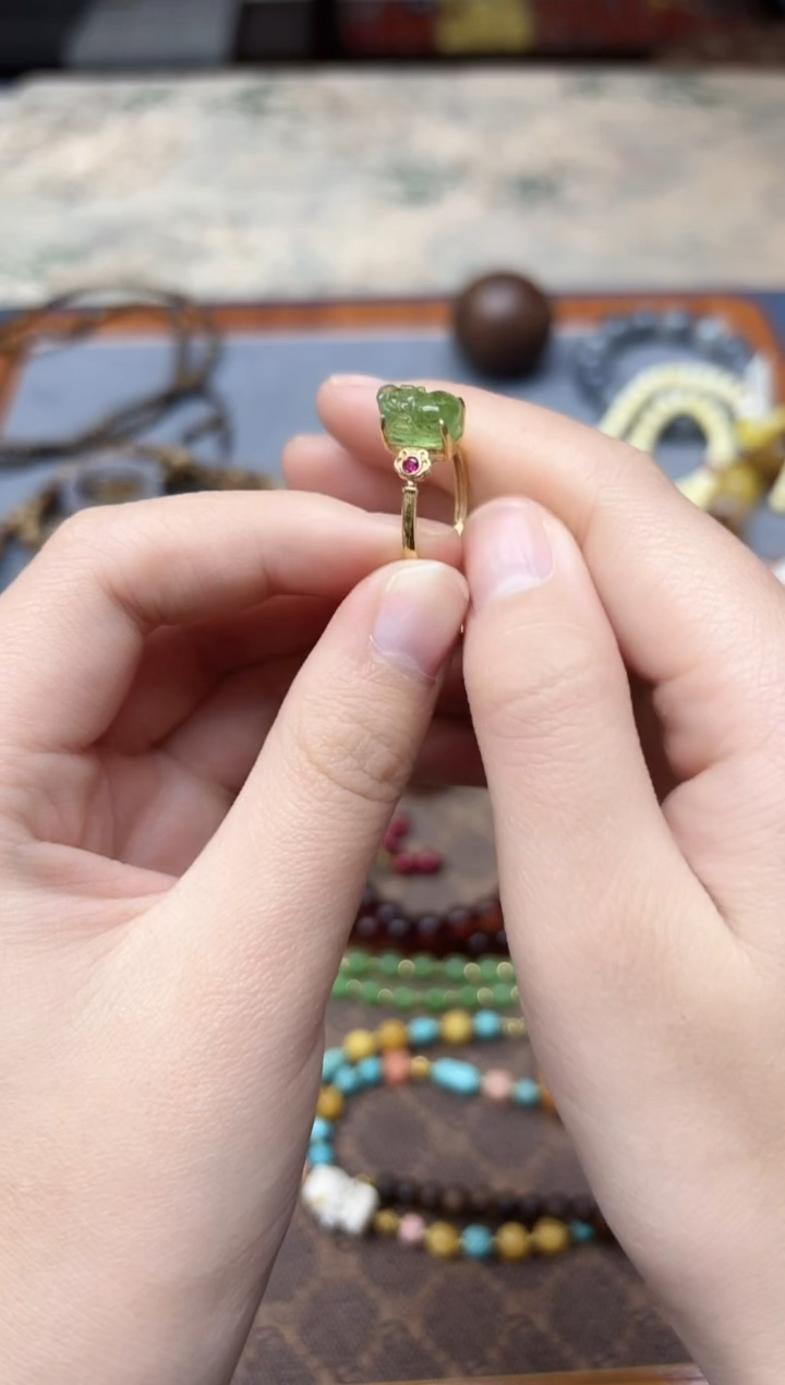 18K金镶嵌戒指碧玺18K金碧玺戒指15#QJG