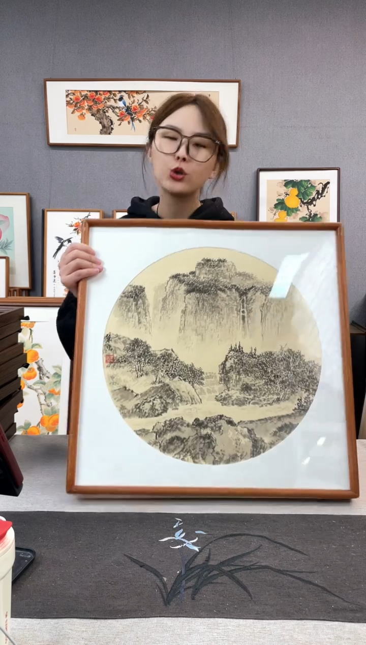 【闪购商品】国画手写手绘带框作品-52*52-赵双喜