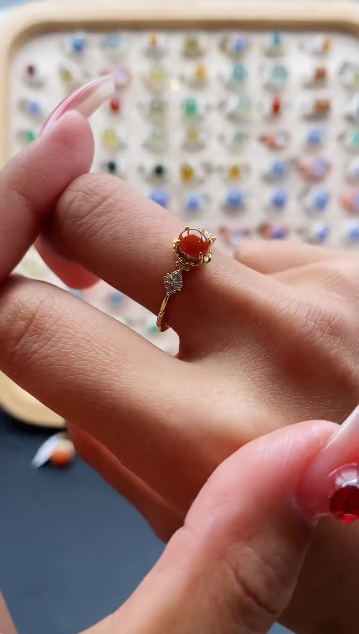 【闪购商品】翡翠戒指银S925镶嵌缅甸天然A货翡翠444 5+9