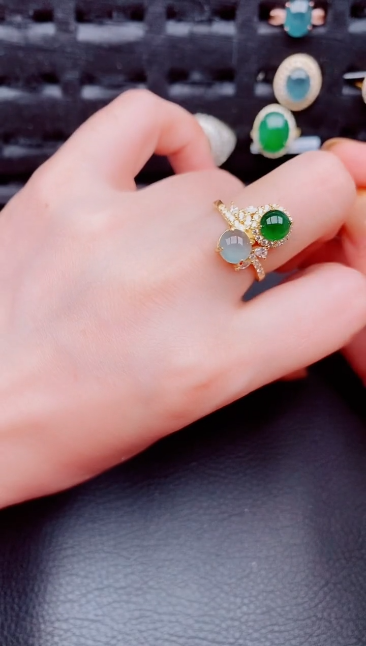 【闪购商品】翡翠戒指银S925镶嵌天然a货翡翠1017