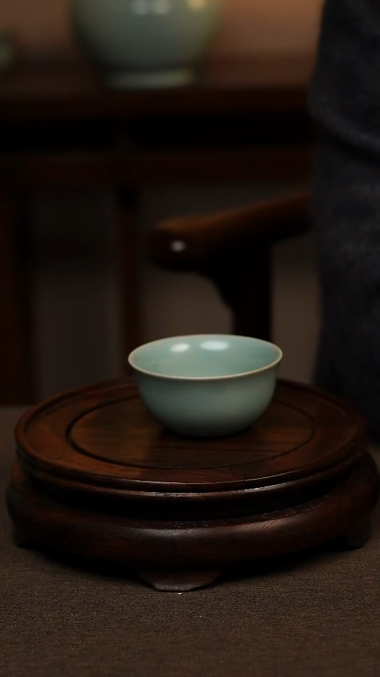 瓷片仿古天青鸡缸杯80ml 微瑕 不带礼盒