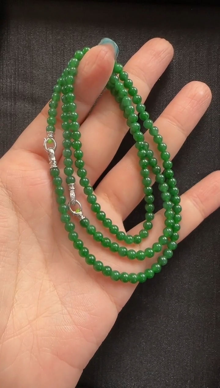 【闪购商品】翡翠颈饰18K金镶嵌053玉珠一条