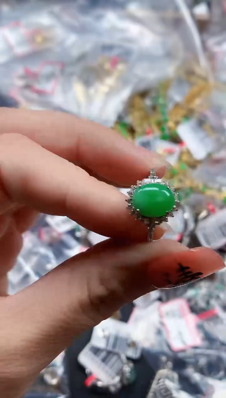 银S925镶嵌戒指翡翠天然A货缅甸翡翠