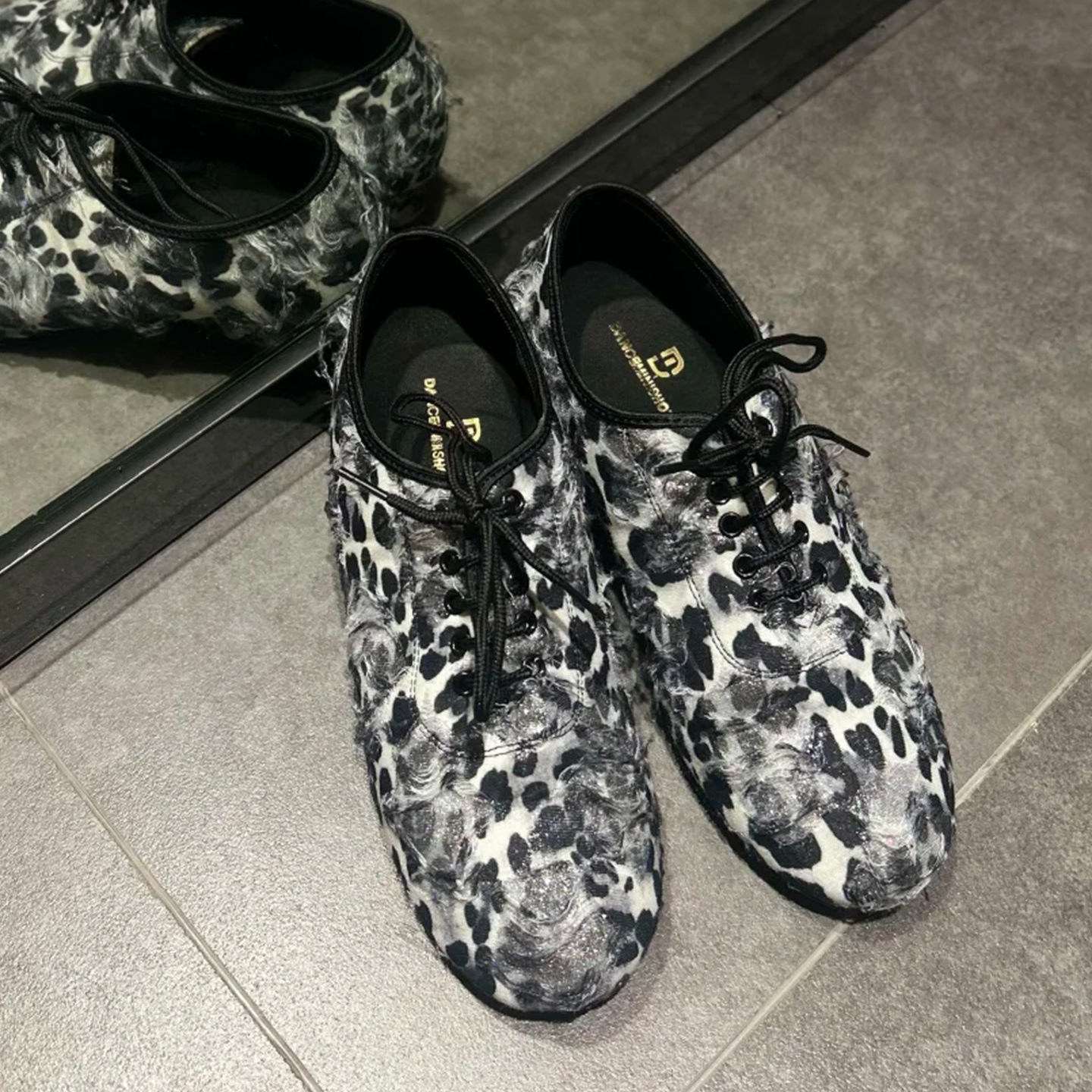 DANCEMINI废土风黑豹纹2025新品教师鞋专业室内舞鞋